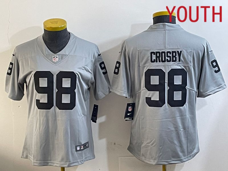 Youth Oakland Raiders #98 Crosby Grey 2024 Nike Limited NFL Jersey style 1->youth nfl jersey->Youth Jersey